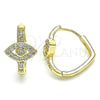 Oro Laminado Huggie Hoop, Gold Filled Style Evil Eye Design, with White Cubic Zirconia and White Micro Pave, Polished, Golden Finish, 02.210.0583.20