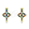 Oro Laminado Huggie Hoop, Gold Filled Style Evil Eye Design, with Sapphire Blue Cubic Zirconia and Multicolor Micro Pave, Polished, Golden Finish, 02.210.0583.1.20