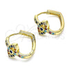 Oro Laminado Huggie Hoop, Gold Filled Style Evil Eye Design, with Sapphire Blue Cubic Zirconia and Multicolor Micro Pave, Polished, Golden Finish, 02.210.0583.1.20