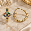Oro Laminado Huggie Hoop, Gold Filled Style Evil Eye Design, with Sapphire Blue Cubic Zirconia and Multicolor Micro Pave, Polished, Golden Finish, 02.210.0583.1.20