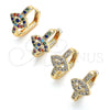 Oro Laminado Huggie Hoop, Gold Filled Style Evil Eye Design, with Sapphire Blue Cubic Zirconia and Multicolor Micro Pave, Polished, Golden Finish, 02.210.0583.1.20
