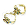Oro Laminado Huggie Hoop, Gold Filled Style Butterfly Design, with Multicolor Micro Pave, Polished, Golden Finish, 02.210.0584.1.20