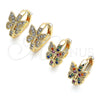 Oro Laminado Huggie Hoop, Gold Filled Style Butterfly Design, with Multicolor Micro Pave, Polished, Golden Finish, 02.210.0584.1.20