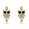 Oro Laminado Huggie Hoop, Gold Filled Style Owl Design, with White Micro Pave and Black Cubic Zirconia, Polished, Golden Finish, 02.210.0585.20