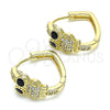 Oro Laminado Huggie Hoop, Gold Filled Style Owl Design, with White Micro Pave and Black Cubic Zirconia, Polished, Golden Finish, 02.210.0585.20
