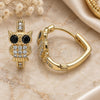 Oro Laminado Huggie Hoop, Gold Filled Style Owl Design, with White Micro Pave and Black Cubic Zirconia, Polished, Golden Finish, 02.210.0585.20