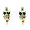 Oro Laminado Huggie Hoop, Gold Filled Style Owl Design, with Multicolor Micro Pave and Black Cubic Zirconia, Polished, Golden Finish, 02.210.0585.1.20