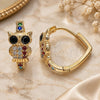 Oro Laminado Huggie Hoop, Gold Filled Style Owl Design, with Multicolor Micro Pave and Black Cubic Zirconia, Polished, Golden Finish, 02.210.0585.1.20