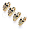 Oro Laminado Huggie Hoop, Gold Filled Style Owl Design, with Multicolor Micro Pave and Black Cubic Zirconia, Polished, Golden Finish, 02.210.0585.1.20