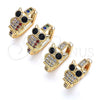 Oro Laminado Huggie Hoop, Gold Filled Style Owl Design, with Multicolor Micro Pave and Black Cubic Zirconia, Polished, Golden Finish, 02.210.0585.1.20
