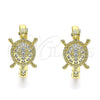 Oro Laminado Huggie Hoop, Gold Filled Style Turtle Design, with White Micro Pave, Polished, Golden Finish, 02.210.0586.20