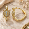 Oro Laminado Huggie Hoop, Gold Filled Style Turtle Design, with White Micro Pave, Polished, Golden Finish, 02.210.0586.20