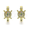 Oro Laminado Huggie Hoop, Gold Filled Style Turtle Design, with Multicolor Micro Pave, Polished, Golden Finish, 02.210.0586.1.20