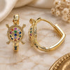Oro Laminado Huggie Hoop, Gold Filled Style Turtle Design, with Multicolor Micro Pave, Polished, Golden Finish, 02.210.0586.1.20