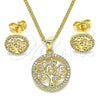 Oro Laminado Earring and Pendant Adult Set, Gold Filled Style Tree Design, with White Cubic Zirconia, Polished, Golden Finish, 10.156.0380