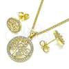 Oro Laminado Earring and Pendant Adult Set, Gold Filled Style Tree Design, with White Cubic Zirconia, Polished, Golden Finish, 10.156.0380