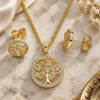Oro Laminado Earring and Pendant Adult Set, Gold Filled Style Tree Design, with White Cubic Zirconia, Polished, Golden Finish, 10.156.0380