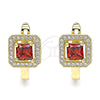 Oro Laminado Huggie Hoop, Gold Filled Style with Garnet Cubic Zirconia and White Micro Pave, Polished, Golden Finish, 02.210.0588.12