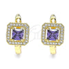 Oro Laminado Huggie Hoop, Gold Filled Style with Amethyst Cubic Zirconia and White Micro Pave, Polished, Golden Finish, 02.210.0588.2.12