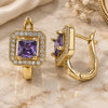 Oro Laminado Huggie Hoop, Gold Filled Style with Amethyst Cubic Zirconia and White Micro Pave, Polished, Golden Finish, 02.210.0588.2.12