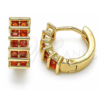 Oro Laminado Huggie Hoop, Gold Filled Style with Garnet Cubic Zirconia, Polished, Golden Finish, 02.210.0589.12