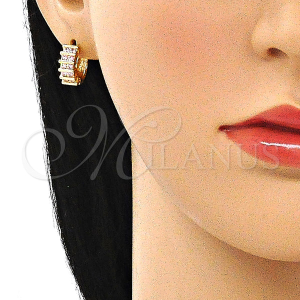 Gold Filled Hoop Earrings — Huggie Hoop with Pink Cubic Zirconia Polished 02. — alternate product view — SKU 144713 | Oro Laminado aretes de aro — Huggie Hoop with Pink Cubic Zirconia pulido 02. — SKU 144713