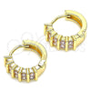Oro Laminado Huggie Hoop, Gold Filled Style with Pink Cubic Zirconia, Polished, Golden Finish, 02.210.0589.1.12
