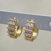 Oro Laminado Huggie Hoop, Gold Filled Style with Pink Cubic Zirconia, Polished, Golden Finish, 02.210.0589.1.12