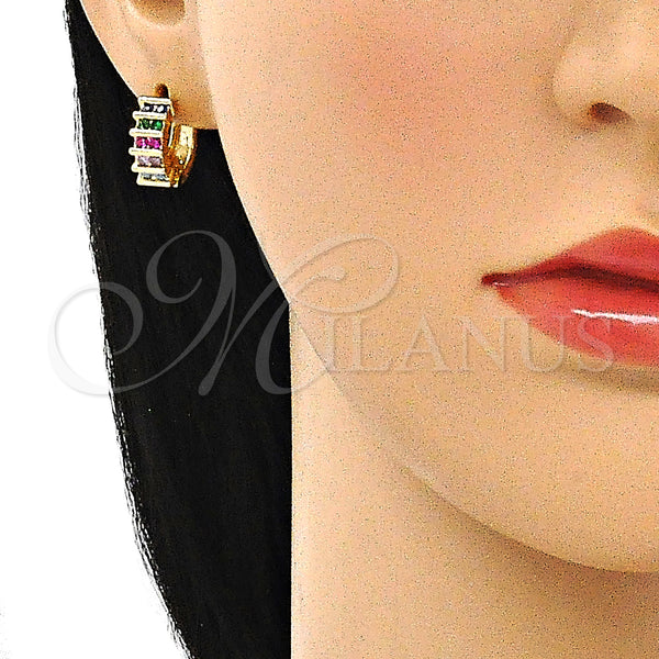 Gold Filled Hoop Earrings — Huggie Hoop with Multicolor Cubic Zirconia Polished 02. — alternate product view — SKU 144714 | Oro Laminado aretes de aro — Huggie Hoop with Multicolor Cubic Zirconia pulido 02. — SKU 144714