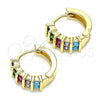 Oro Laminado Huggie Hoop, Gold Filled Style with Multicolor Cubic Zirconia, Polished, Golden Finish, 02.210.0589.2.12