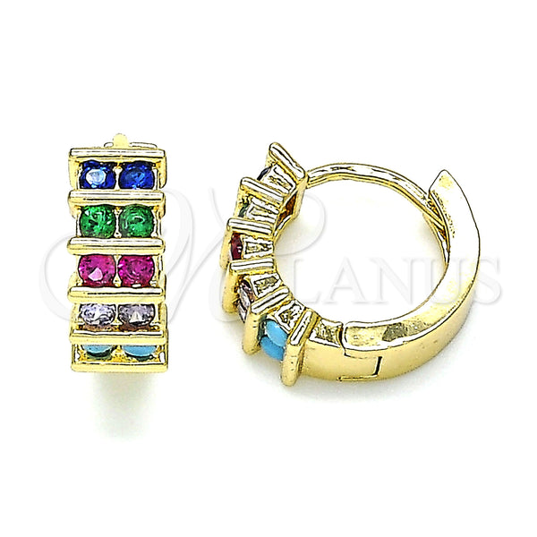Gold Filled Hoop Earrings — Huggie Hoop with Multicolor Cubic Zirconia Polished 02. — main product view — SKU 144714 | Oro Laminado aretes de aro — Huggie Hoop with Multicolor Cubic Zirconia pulido 02. — SKU 144714