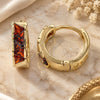 Oro Laminado Huggie Hoop, Gold Filled Style with Garnet Cubic Zirconia, Polished, Golden Finish, 02.210.0590.15