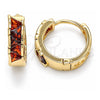 Oro Laminado Huggie Hoop, Gold Filled Style with Garnet Cubic Zirconia, Polished, Golden Finish, 02.210.0590.15