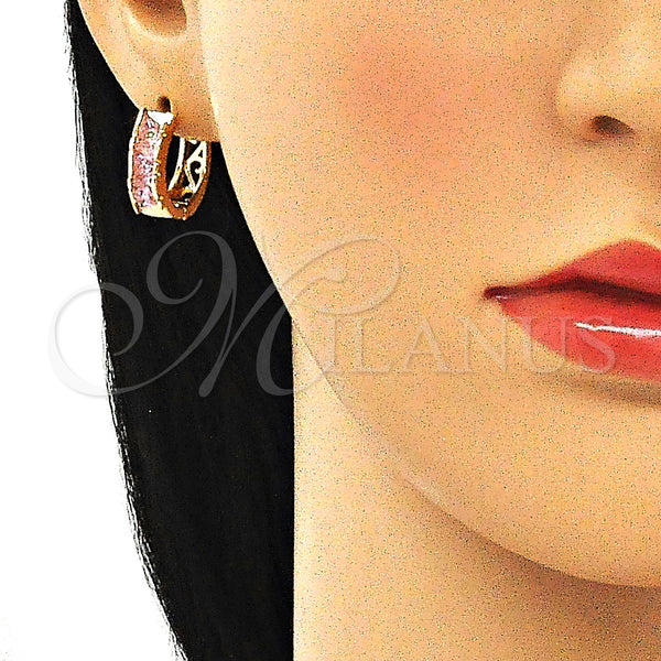 Gold Filled Hoop Earrings — Huggie Hoop with Pink Cubic Zirconia Polished 02. — alternate product view — SKU 144716 | Oro Laminado aretes de aro — Huggie Hoop with Pink Cubic Zirconia pulido 02. — SKU 144716