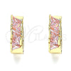 Oro Laminado Huggie Hoop, Gold Filled Style with Pink Cubic Zirconia, Polished, Golden Finish, 02.210.0590.1.15