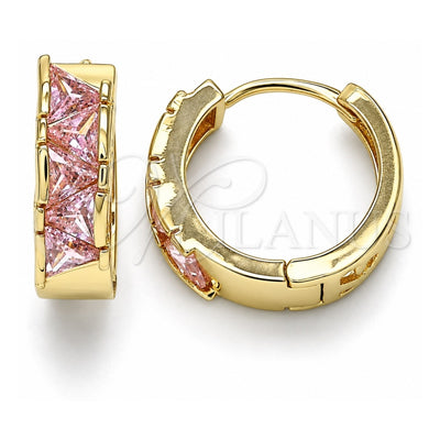 Oro Laminado Huggie Hoop, Gold Filled Style with Pink Cubic Zirconia, Polished, Golden Finish, 02.210.0590.1.15