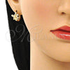 Oro Laminado Huggie Hoop, Gold Filled Style Dragon-Fly Design, with Pink Micro Pave, Polished, Golden Finish, 02.210.0591.12