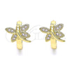 Oro Laminado Huggie Hoop, Gold Filled Style Dragon-Fly Design, with Pink Micro Pave, Polished, Golden Finish, 02.210.0591.12