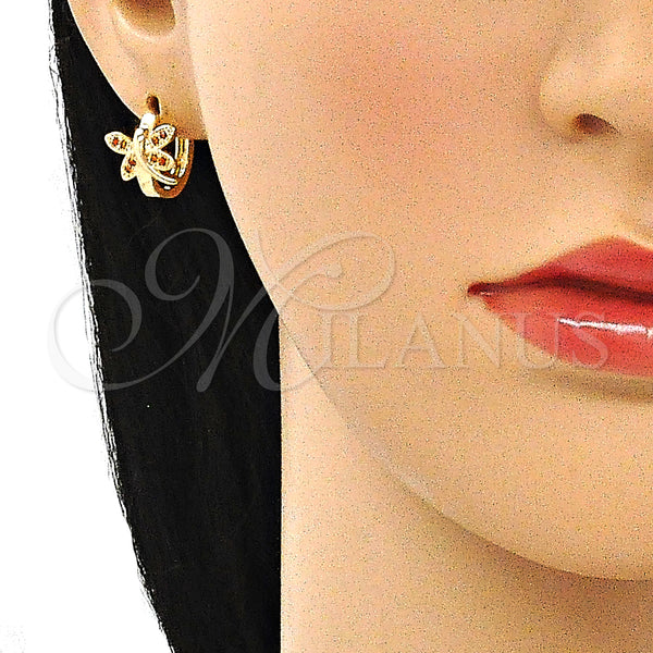 Gold Filled Hoop Earrings — Huggie Hoop Dragon-Fly Design with Garnet Micro Pave — alternate product view — SKU 144719 | Oro Laminado aretes de aro — Huggie Hoop Dragon-Fly diseño with Garnet Micro Pave — SKU 144719