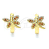 Oro Laminado Huggie Hoop, Gold Filled Style Dragon-Fly Design, with Garnet Micro Pave, Polished, Golden Finish, 02.210.0591.1.12