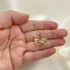 Oro Laminado Huggie Hoop, Gold Filled Style Heart Design, with Pink Cubic Zirconia, Polished, Golden Finish, 02.210.0592.12