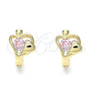 Oro Laminado Huggie Hoop, Gold Filled Style Heart Design, with Pink Cubic Zirconia, Polished, Golden Finish, 02.210.0592.12