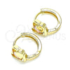 Oro Laminado Huggie Hoop, Gold Filled Style Heart Design, with Pink Cubic Zirconia, Polished, Golden Finish, 02.210.0592.12