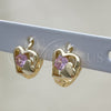 Oro Laminado Huggie Hoop, Gold Filled Style Heart Design, with Pink Cubic Zirconia, Polished, Golden Finish, 02.210.0592.12