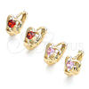 Oro Laminado Huggie Hoop, Gold Filled Style Heart Design, with Pink Cubic Zirconia, Polished, Golden Finish, 02.210.0592.12