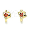 Oro Laminado Huggie Hoop, Gold Filled Style Heart Design, with Garnet Cubic Zirconia, Polished, Golden Finish, 02.210.0592.1.12