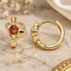 Oro Laminado Huggie Hoop, Gold Filled Style Heart Design, with Garnet Cubic Zirconia, Polished, Golden Finish, 02.210.0592.1.12
