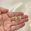 Oro Laminado Huggie Hoop, Gold Filled Style Heart Design, with Pink Micro Pave, Polished, Golden Finish, 02.210.0593.12