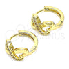 Oro Laminado Huggie Hoop, Gold Filled Style Heart Design, with Pink Micro Pave, Polished, Golden Finish, 02.210.0593.12