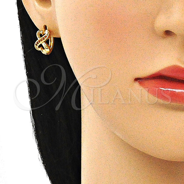 Gold Filled Hoop Earrings — Huggie Hoop Heart Design with Garnet Micro Pave — alternate product view — SKU 144723 | Oro Laminado aretes de aro — Huggie Hoop corazón diseño with Garnet Micro Pave — SKU 144723